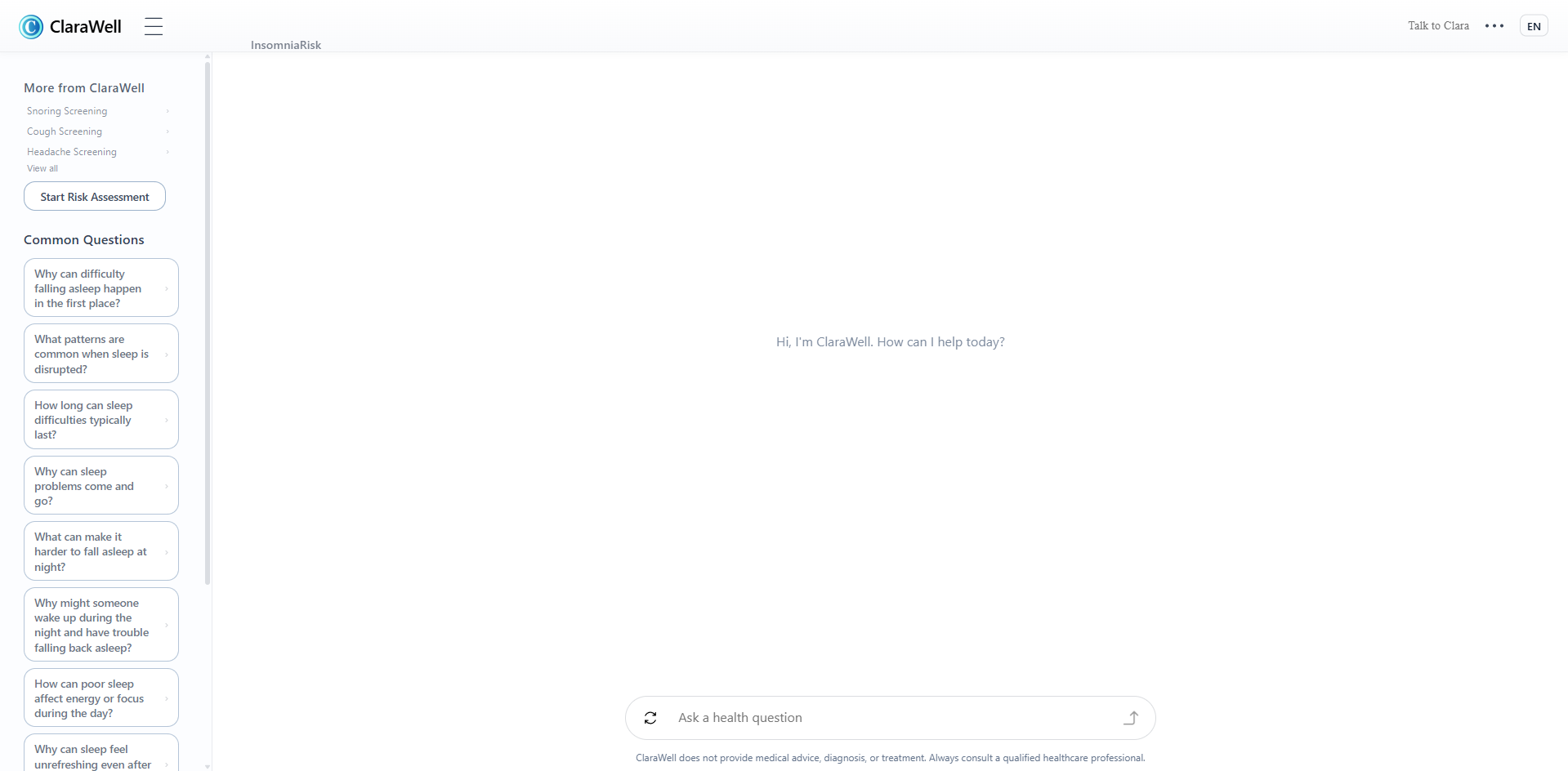 Desktop view of the original InsomniaRisk public entry point.